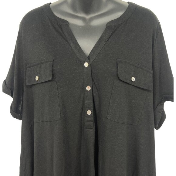 J. Jill Women Black Button Shirt Pocket Top XLP Petite Linen Extra Large NWT New - Picture 2 of 8